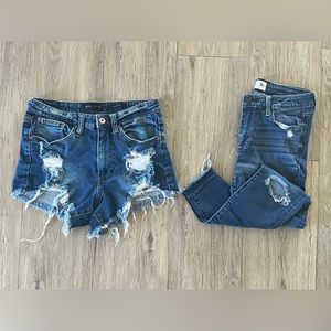 Dark distressed short and jeans